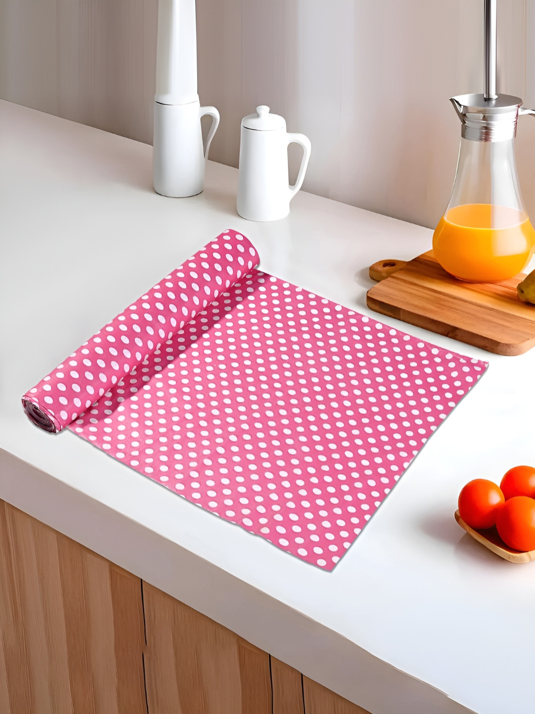 Myntra Elegant Homes Pink & White Polka Dots Printed Shelf Liner Organiser