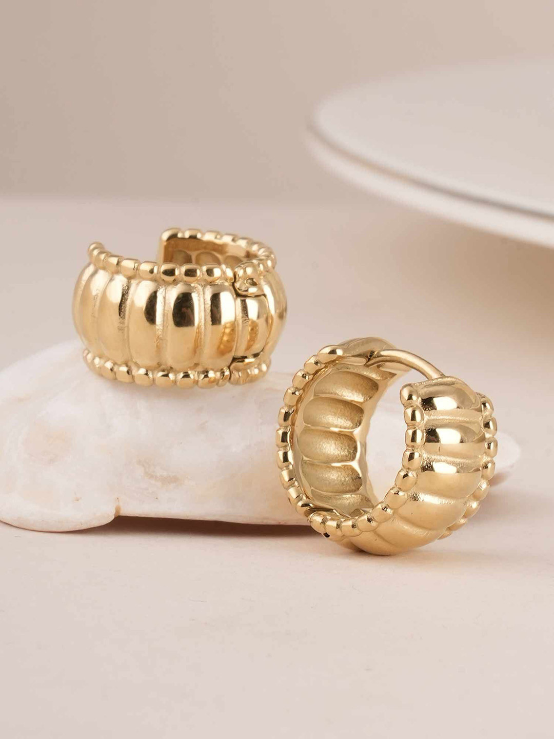 PALMONAS Stainless Steel Gold-Plated Contemporary Hoop Earrings