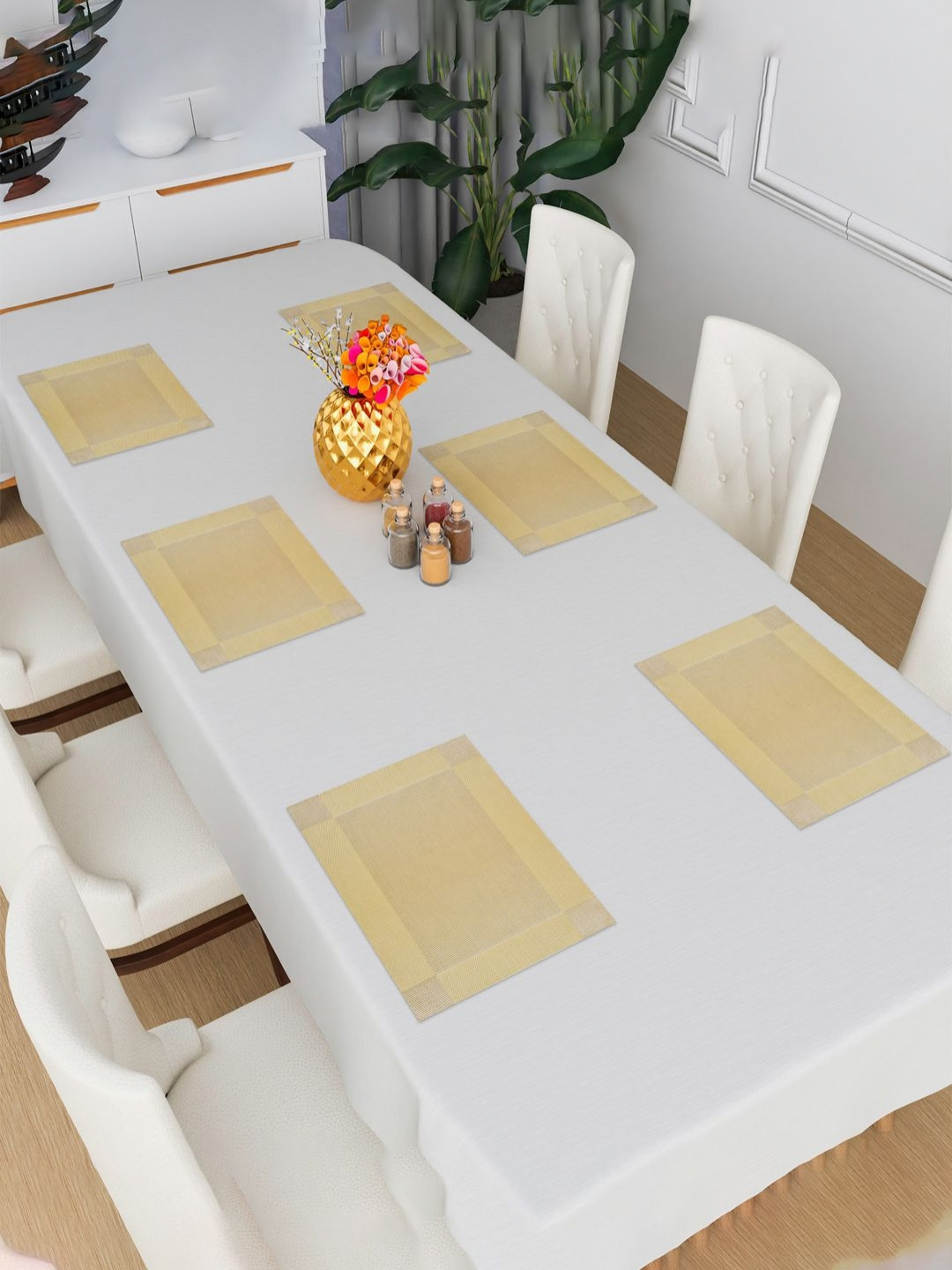 Myntra Elegant Homes Gold-Toned 6 Pieces Textured Rectangle Shaped Table Placemats