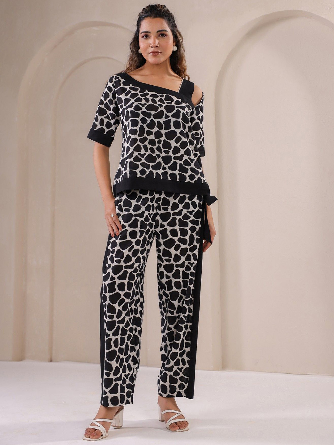 FLAVIA CREATION Printed One Shoulder Pure Cotton Top & Trousers