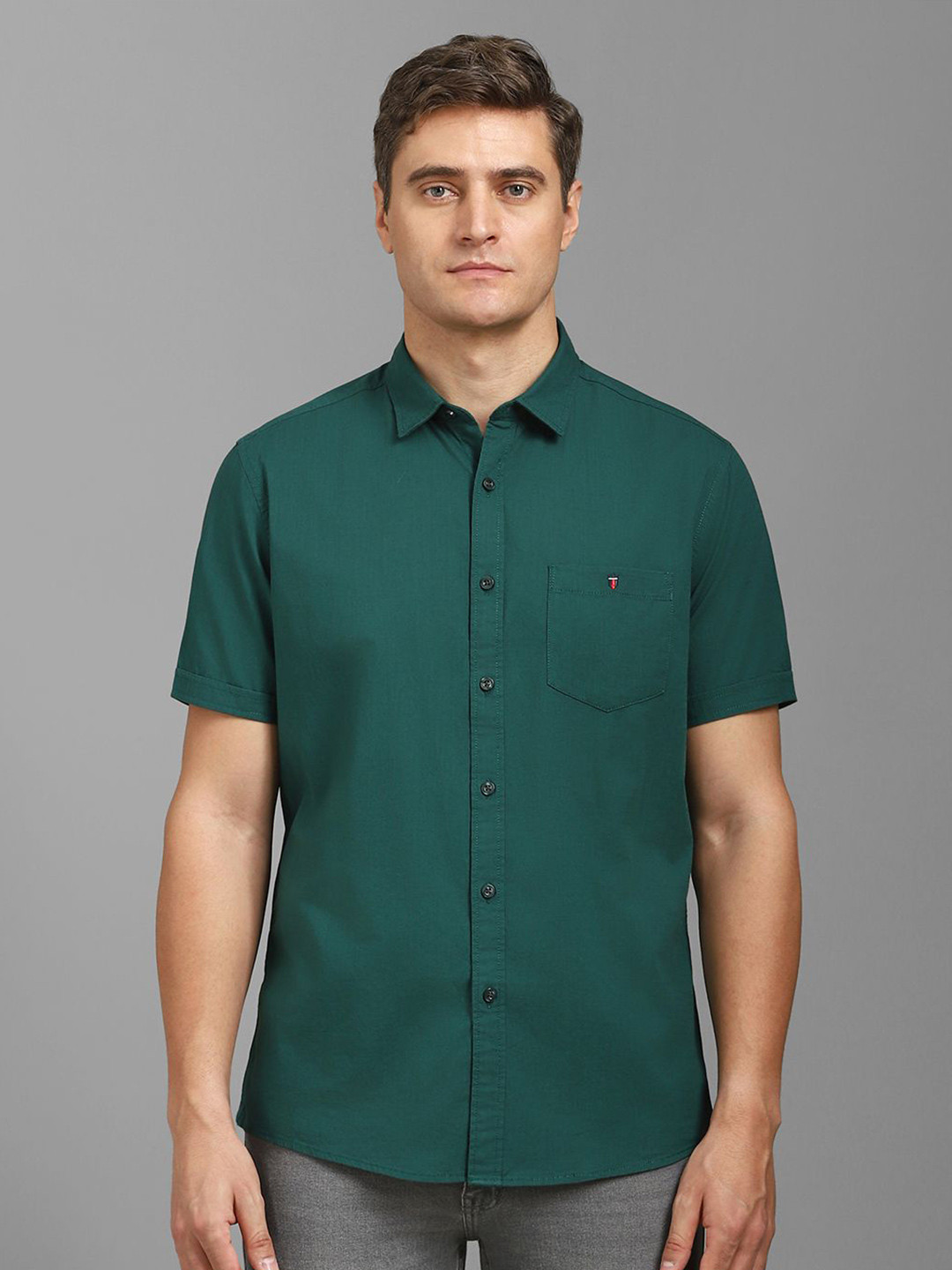 Louis Philippe Jeans Half Sleeves Slim Fit Opaque Cotton Shirt