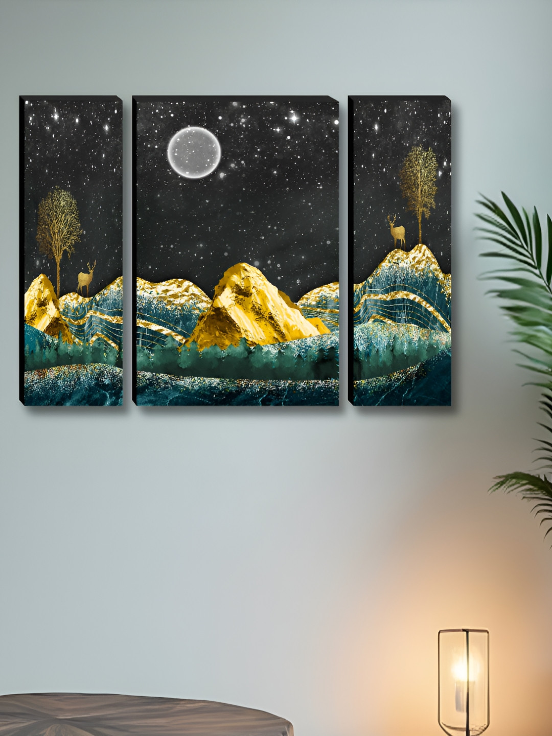 Myntra Elegant Homes Grey & Green 3 Pieces Night Vision Wall Art