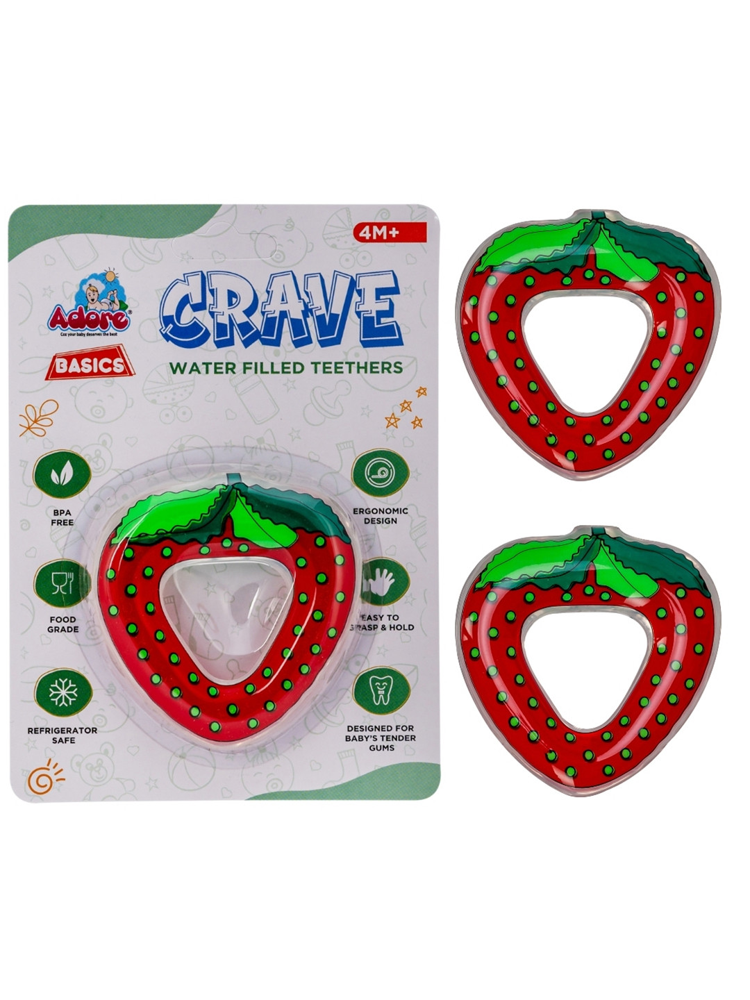 Adore Kids 2Pc Red & Green Strawberry Shape Crave Water Filled Teethers