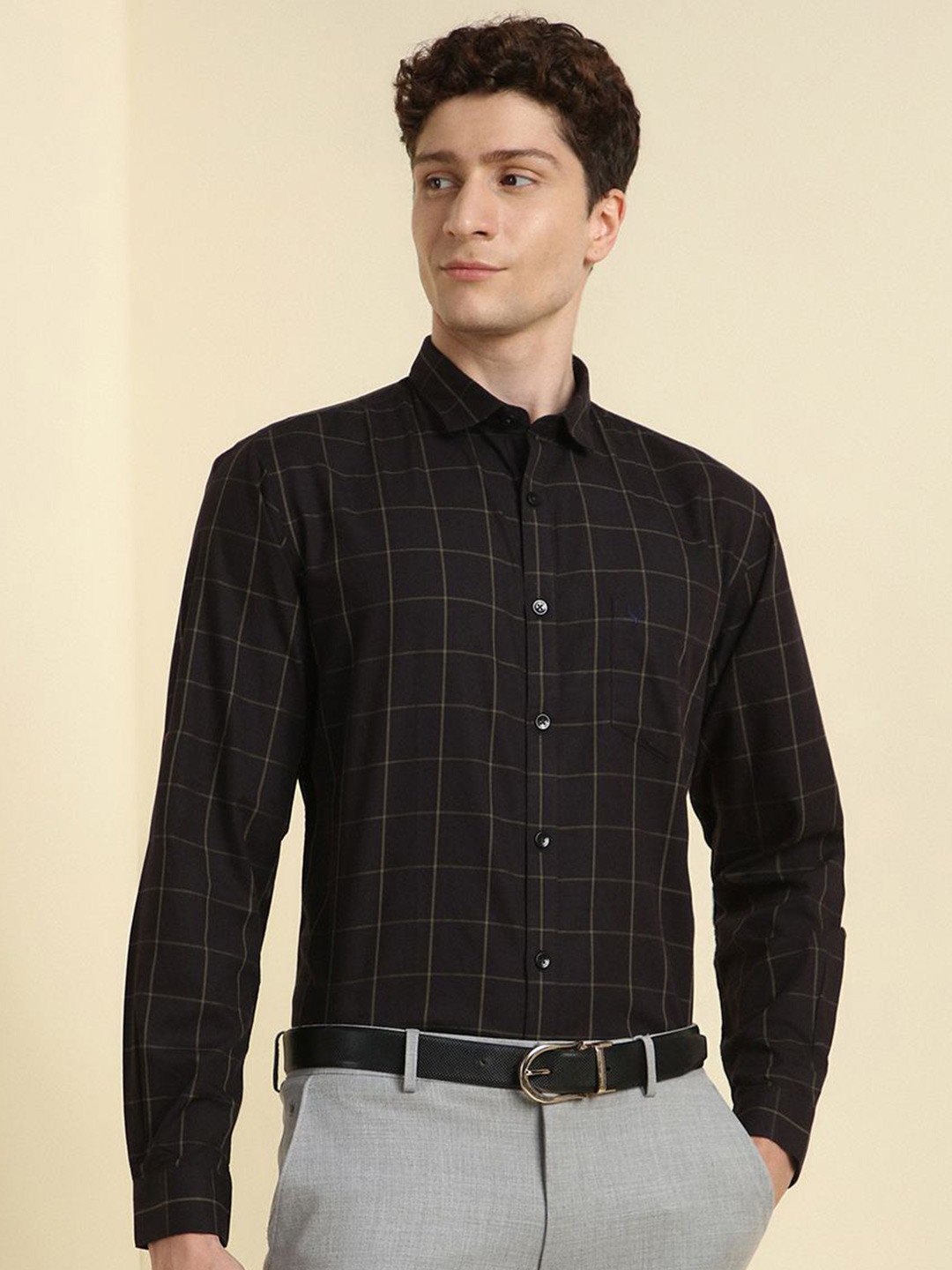 Allen Solly Men Spread Collar Windowpane Checked Cotton Slim Fit Formal Shirts