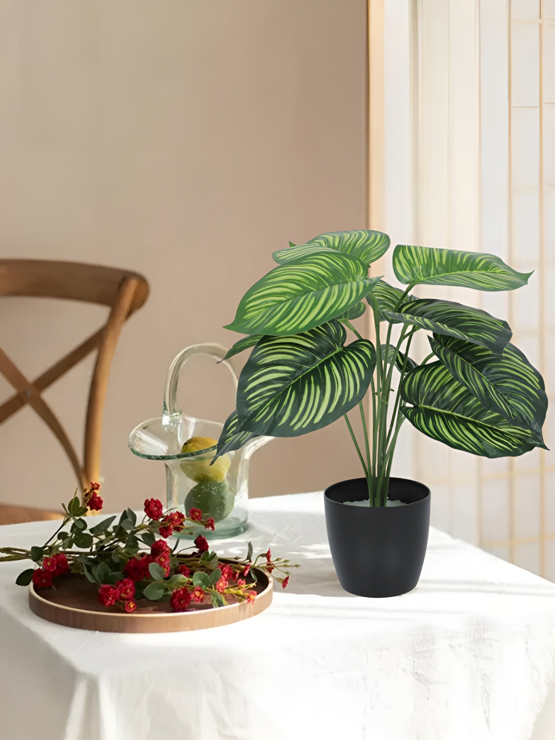 Home Bloom Green & Black Artificial Tarbooj Plant With Pot