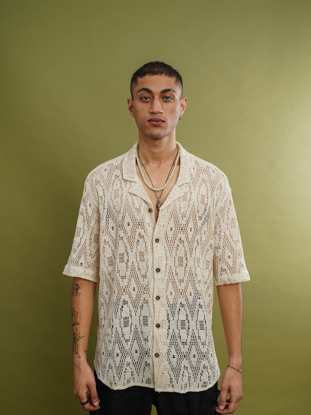 Big Bunny Men Custom Oversized Fit Cuban Collar Textured Cotton Semi Sheer Shirt