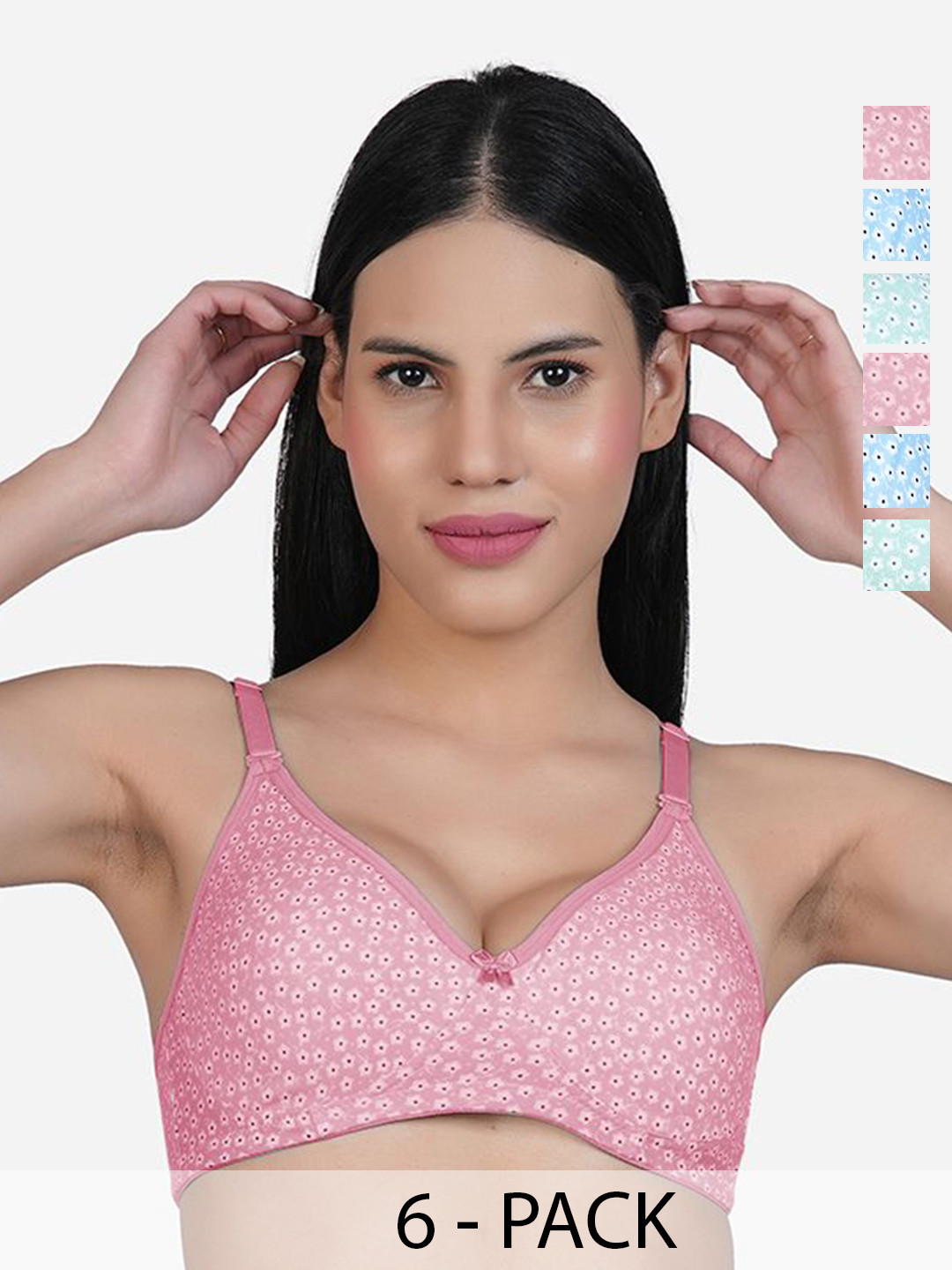 SHYAM SONS FLAIR New Sara Pack Of 6 Floral Non padded Seamless Full Coverage T-shirt Bra