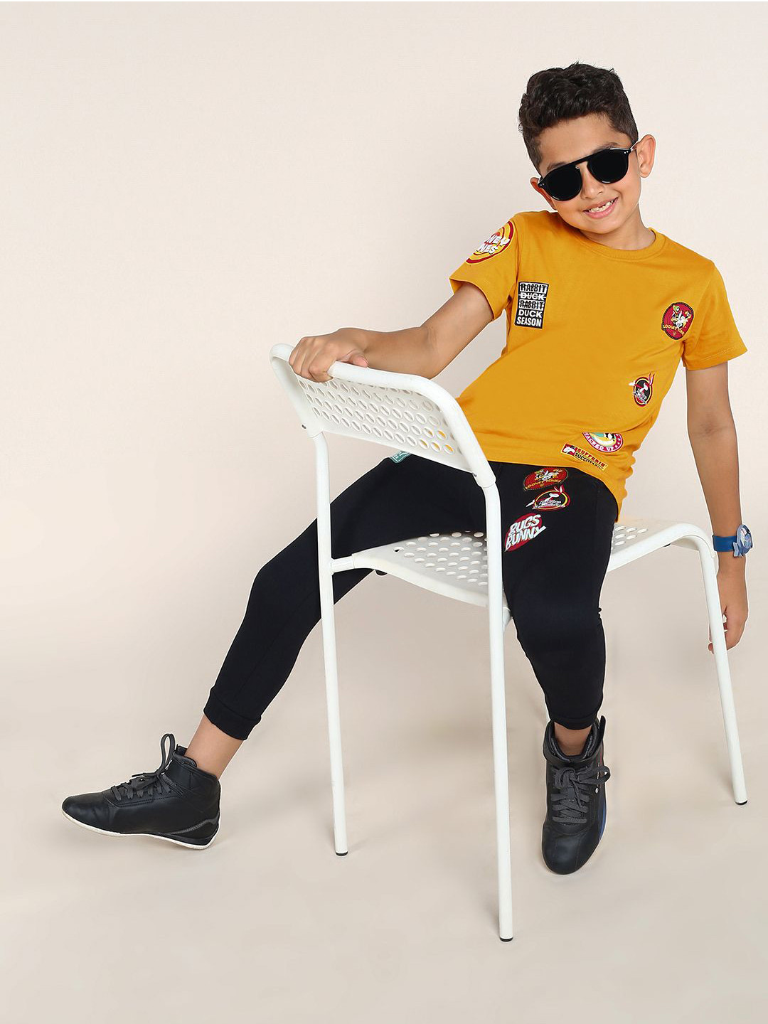 BONKIDS Boys Looney Tunes Printed Round Neck Pure Cotton T-shirt With Trousers