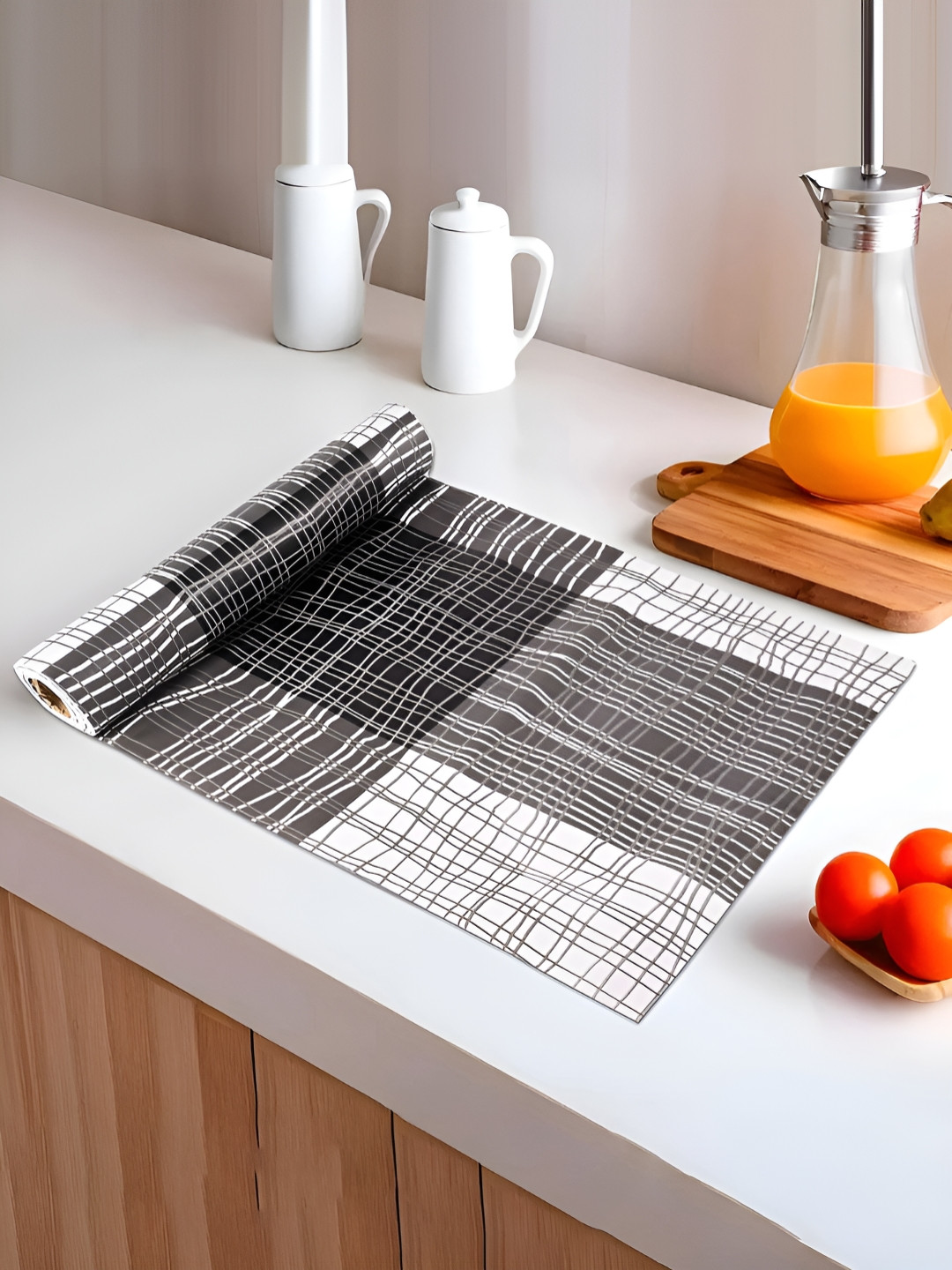 Myntra Elegant Homes Black & Grey Printed Shelf Liner Organiser