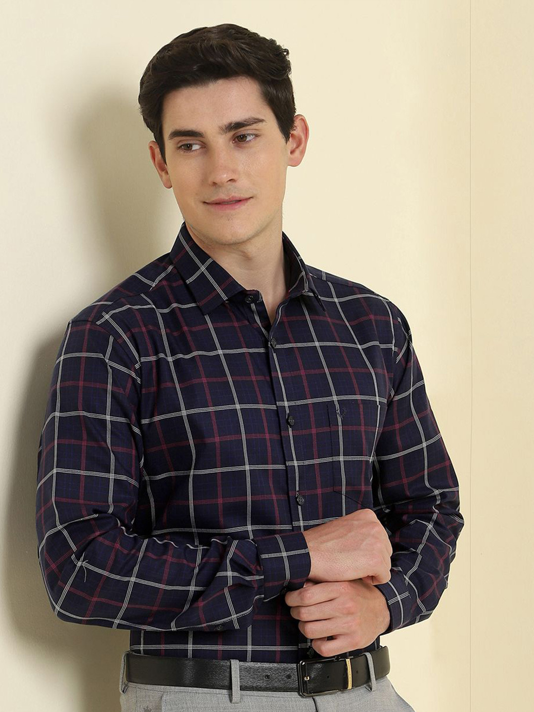 Allen Solly Men Slim Fit Spread Collar Checked Cotton Formal Shirt