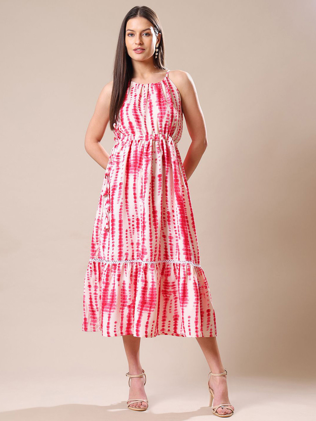 Kinjo Tie and Dye Halter Neck Fit & Flare Midi Dress