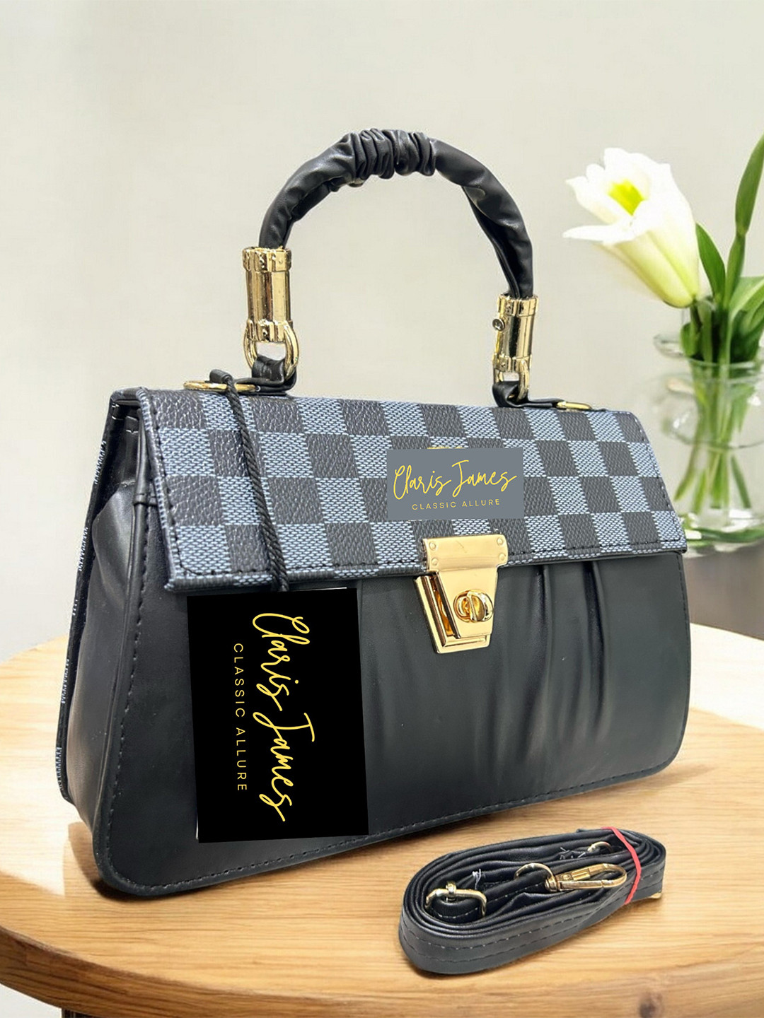 CLARIS JAMES Checked Handheld Bag