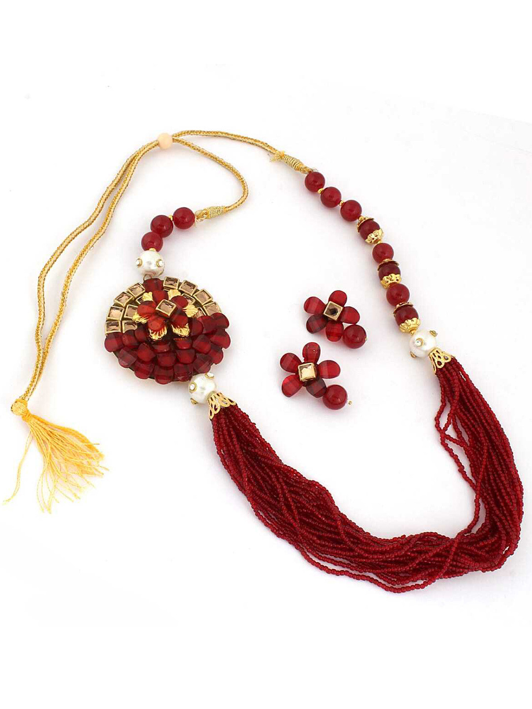 ahoora Gold-Plated Stone Studded & Beaded Necklace and Earrings