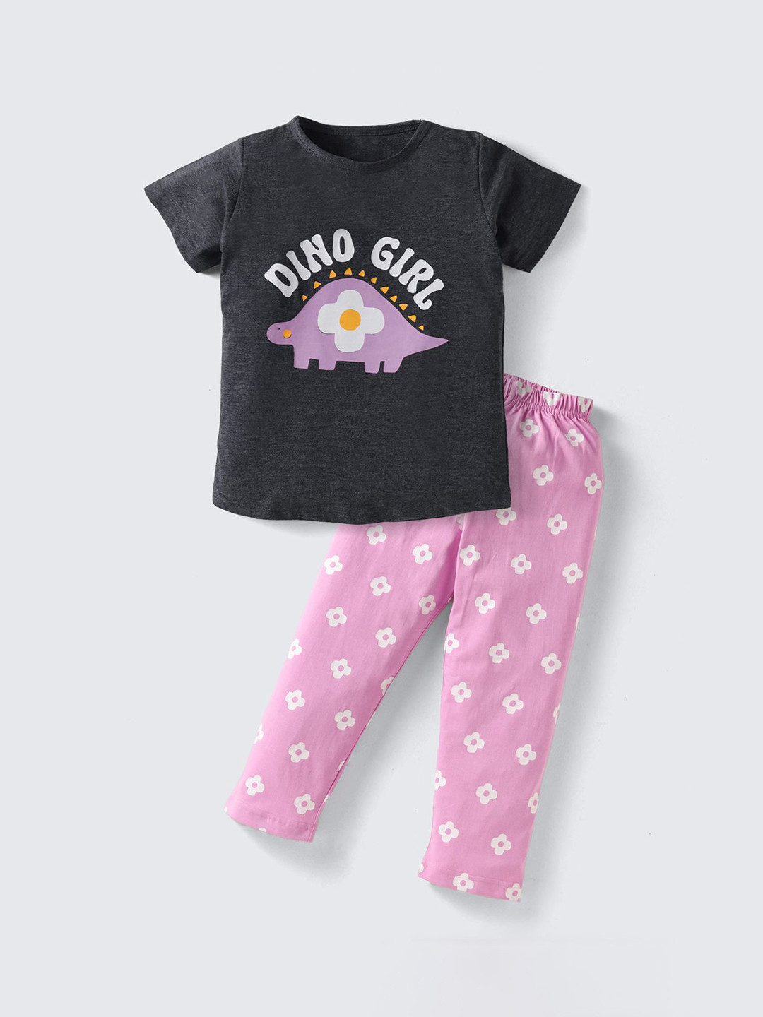 Nite Flite Girls Printed Round Neck Short Sleeves Slip-On Night suit