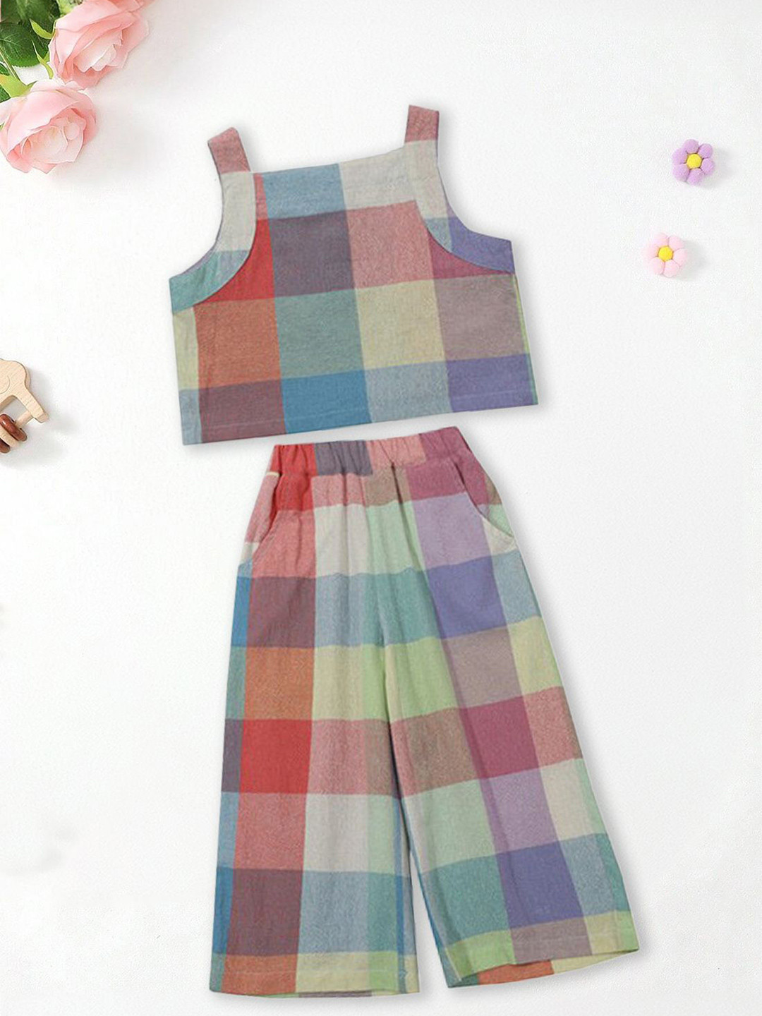 FOREVER FRIDAY Girls Geometric Printed Pure Cotton Square Neck Top & Pyjamas