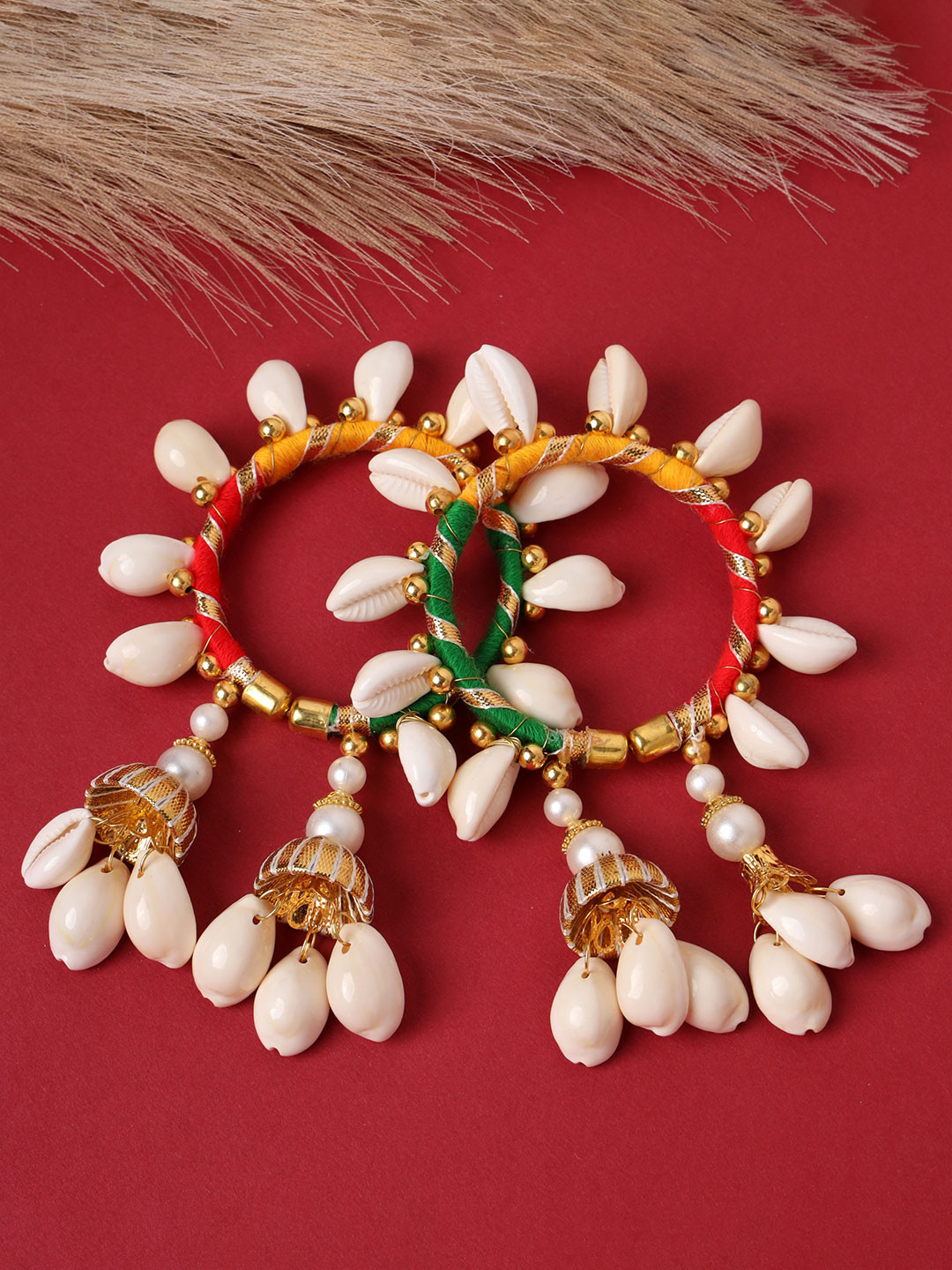 NMII Set Of 2 Moti & Beads Kaudi Latkan Bangles