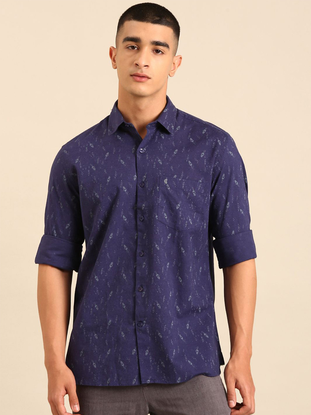 CAVALLO by Linen Club Barcelona Contemporary Conversational Printed Spread Collar Shirt