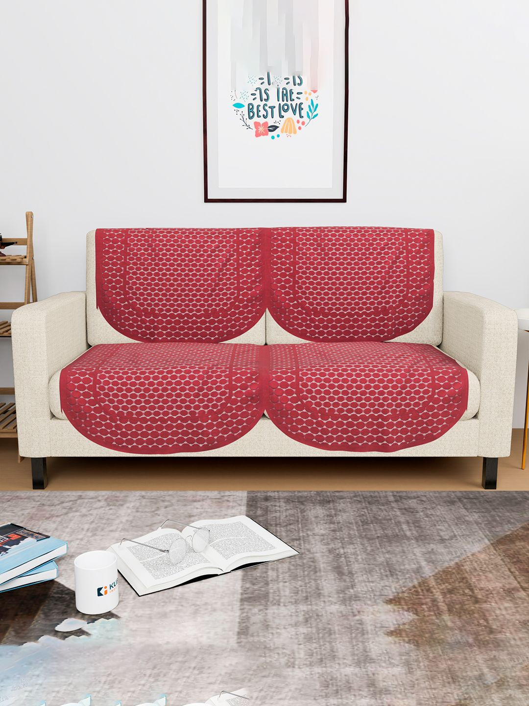 Kuber Industries Maroon 4 Pieces Polka Dot Design Cotton Sofa Covers