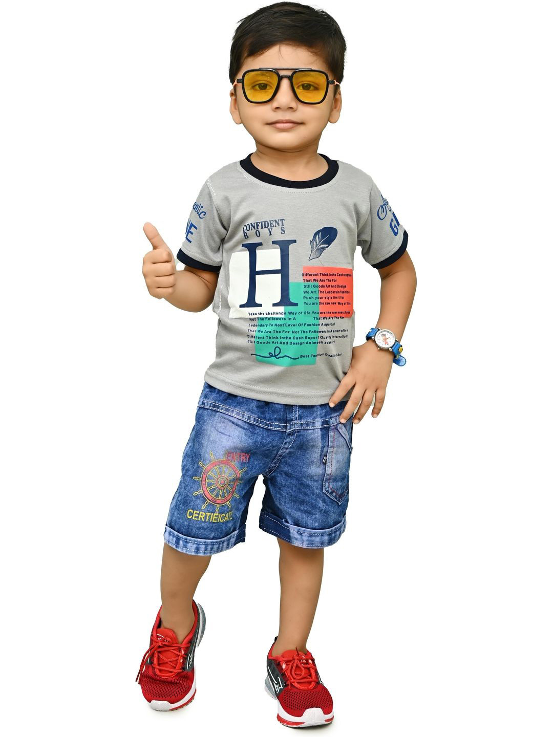 NTD FASHION Kids Printed Round Neck T-shirt With Shorts
