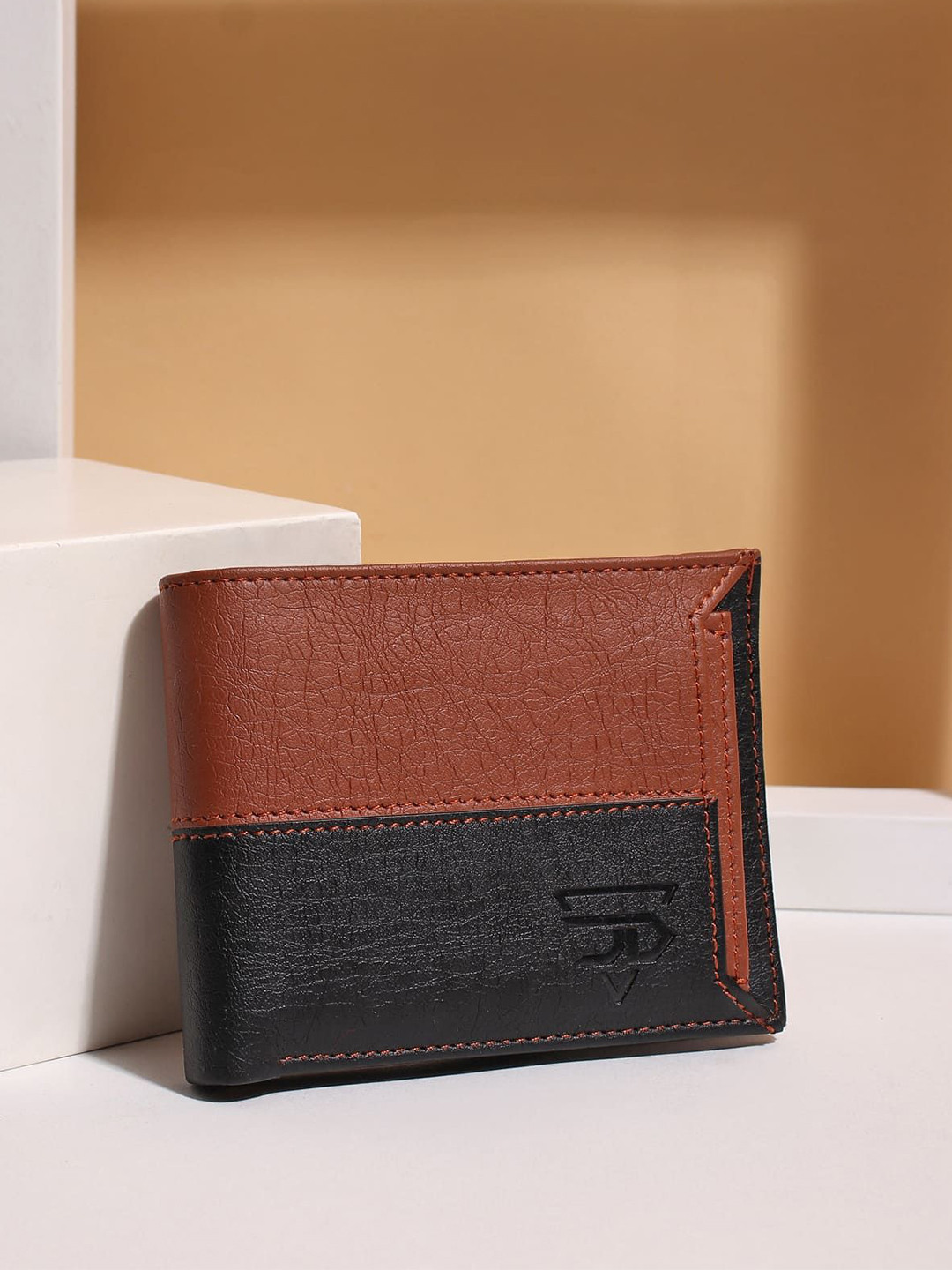 JND Men Colourblocked Cut Work Two Fold Wallet