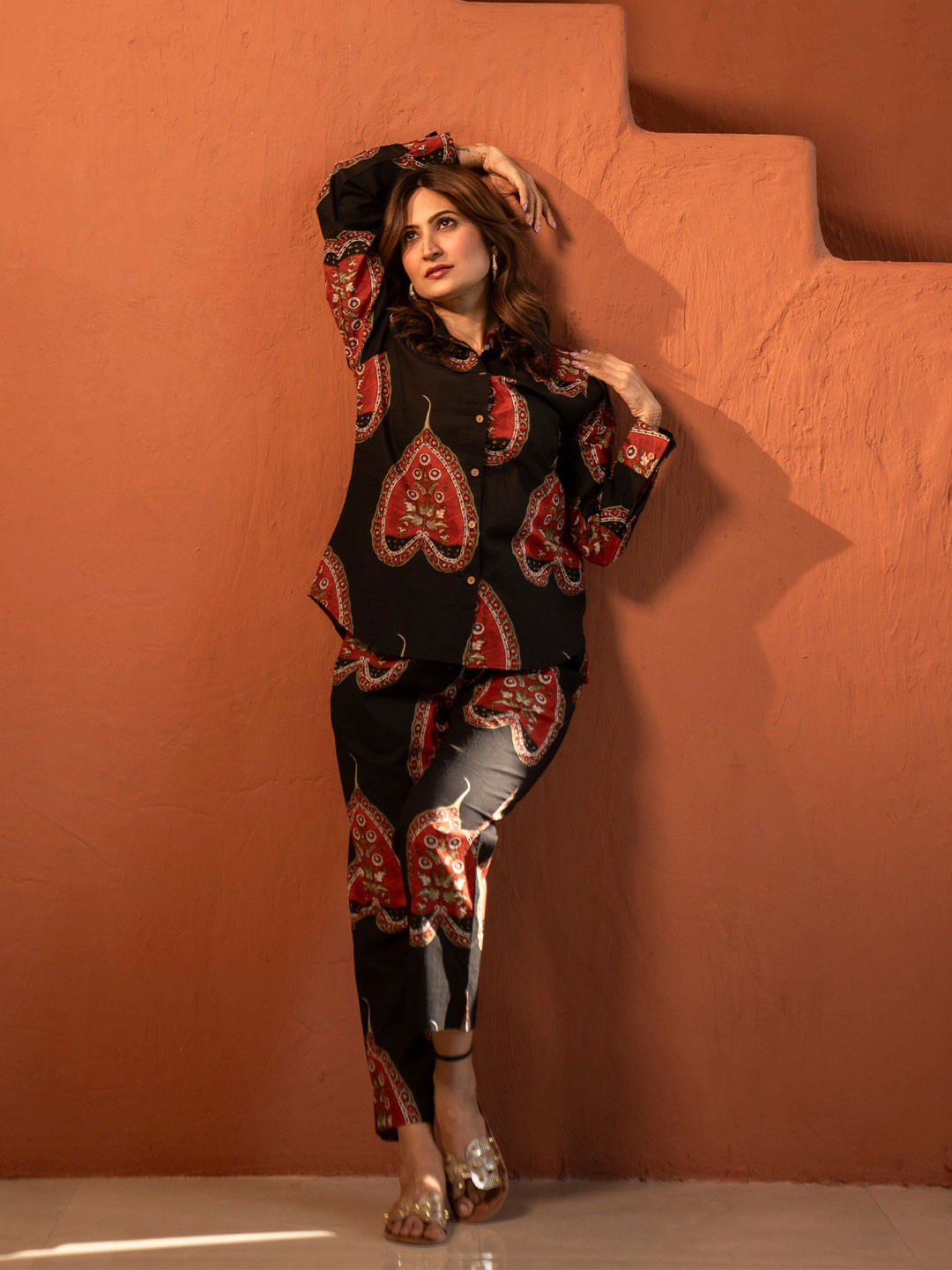 DIMPLE DESIGN STUDIO Black & Red Printed Cotton Co-ordSet