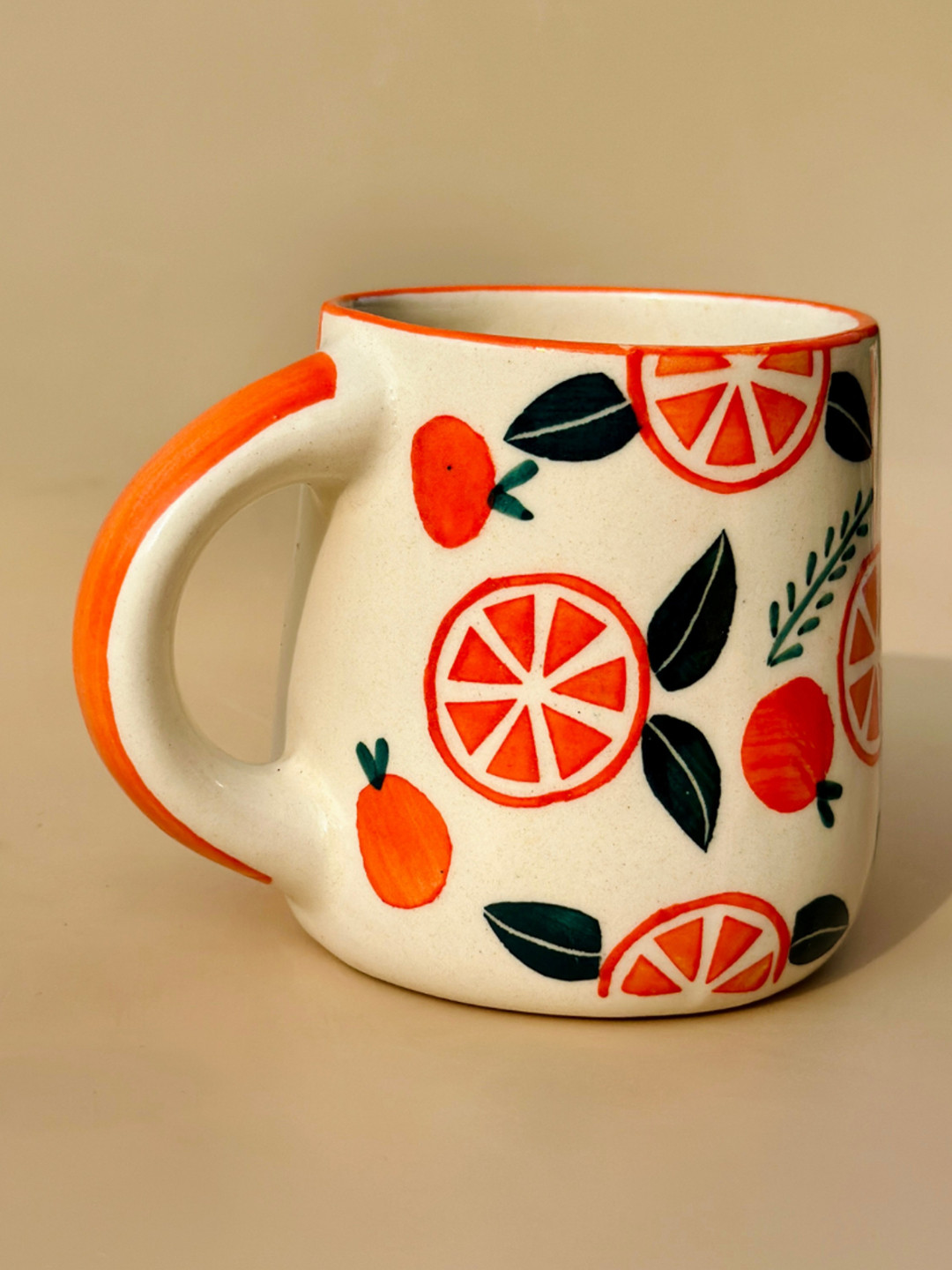 NURTURE INDIA Orange & Cream-Coloured Printed Ceramic Glossy Mug 250ml