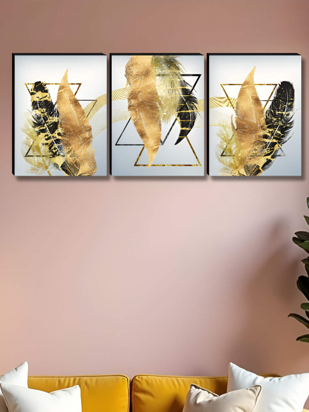 Myntra Elegant Homes White & Gold-Toned 3 Pieces Wing Wall Art