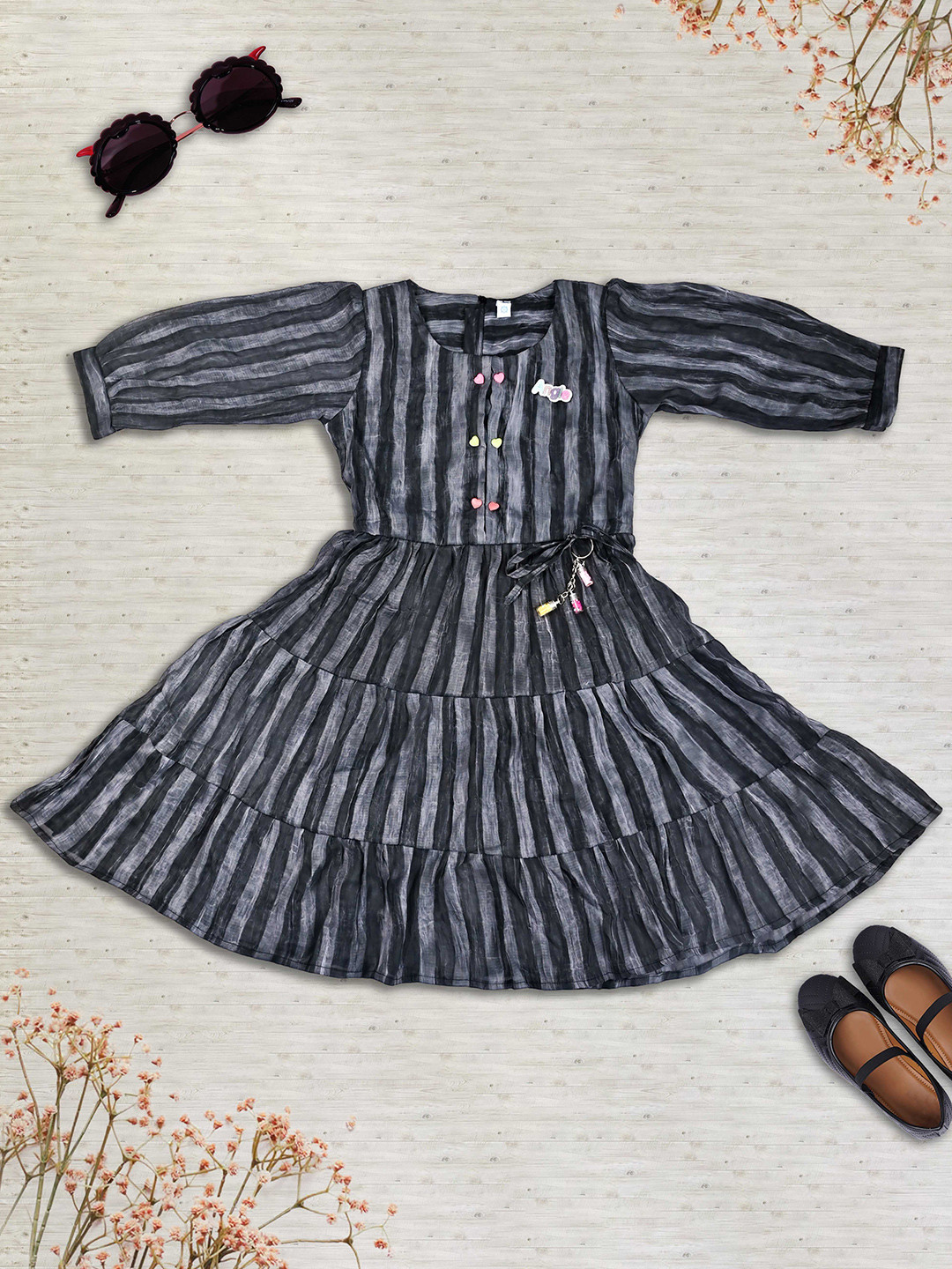 we11 Striped Chiffon Fit & Flare Dress