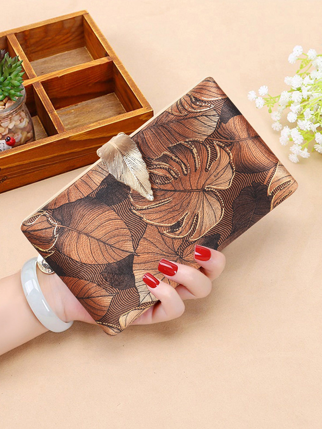 Spice Art Floral Printed Shoulder Strap Box Clutch