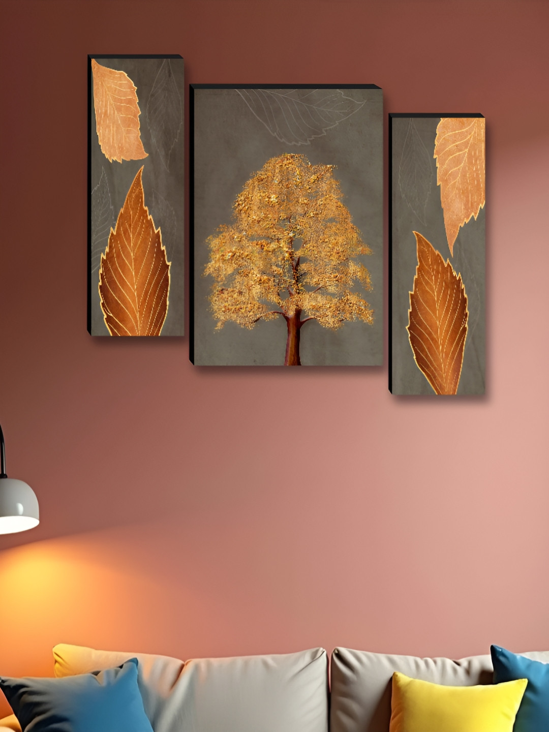 Myntra Elegant Homes Brown 3 Pieces Tree & Leafs Floral And Botanical Wall Arts