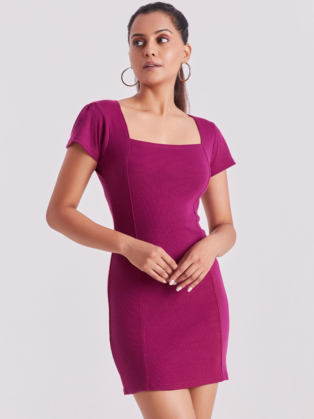 The Cloth Crow Women Puff Sleeve Bodycon Mini Dress