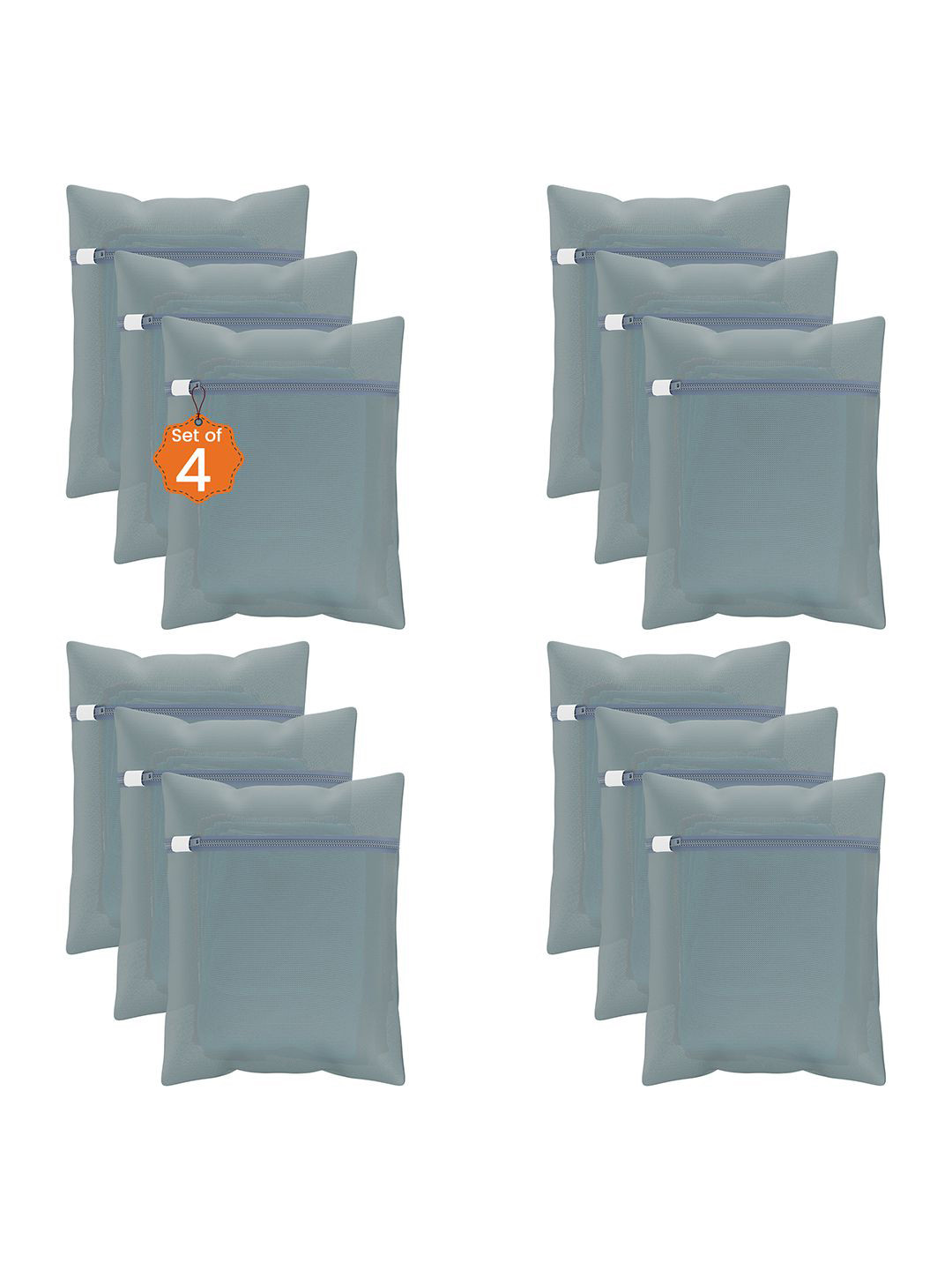 Kuber Industries Grey 12 Pieces Reusable Rectangular Durable Laundry Bags With Zipper
