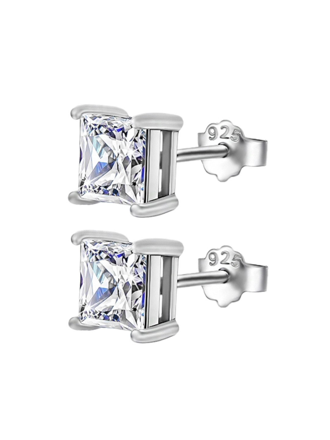 INARI SHINES 925 Sterling Silver Cubic Zirconia Studded Square Shaped Studs 8mm