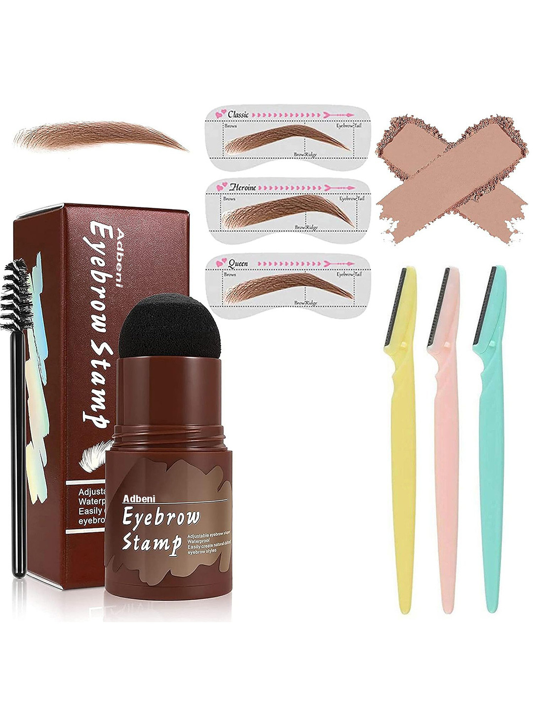 Adbeni Set Of 4 Twinkle Eyebrow Razor With Eyebrow Stamp - 24 g - Light Brown