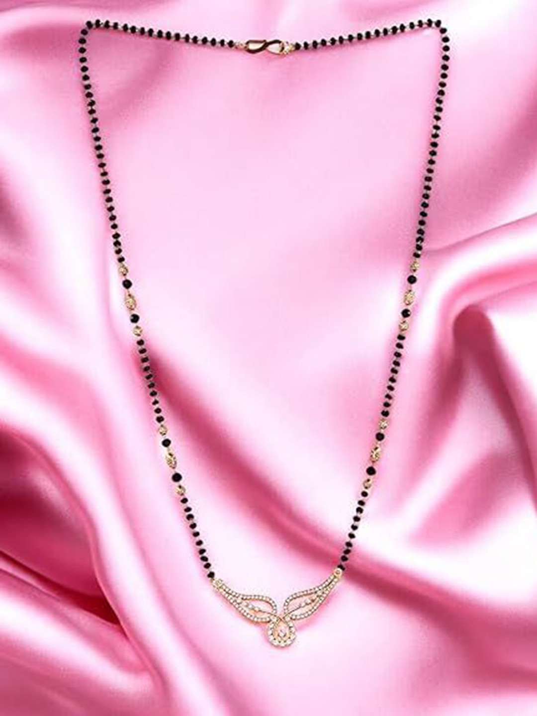 Nilu's Collection Rose Gold-Plated Artificial Stones Studded And Beaded Mangalsutra