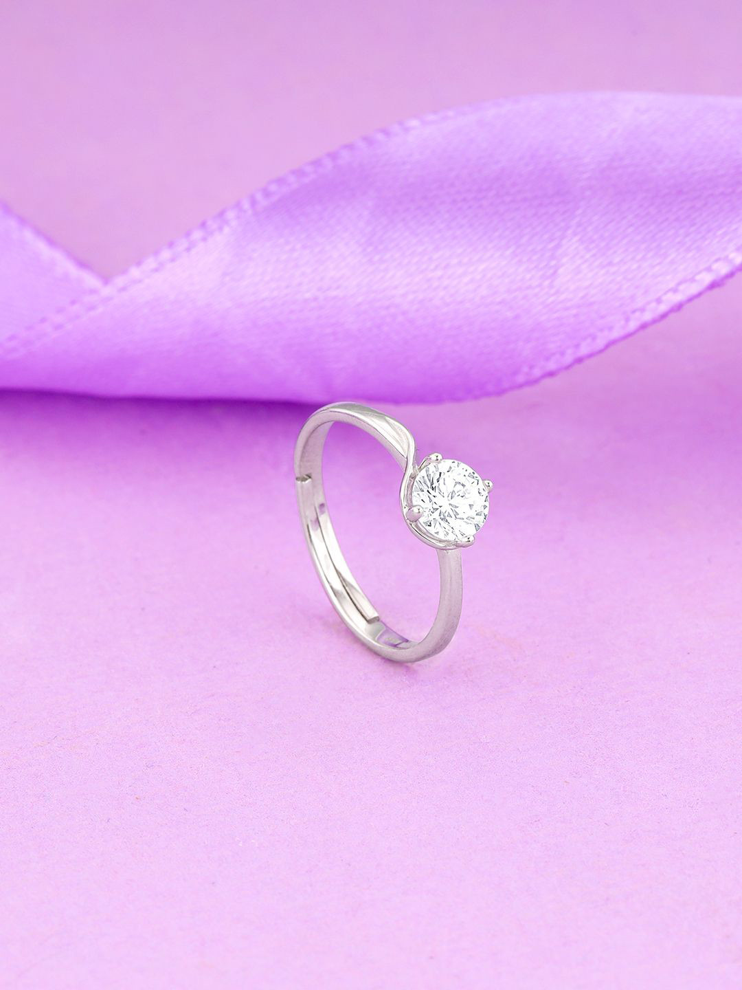 GIVA 925 Sterling Silver Rhodium Plated Stone Studded Minimal Solitaire Ring