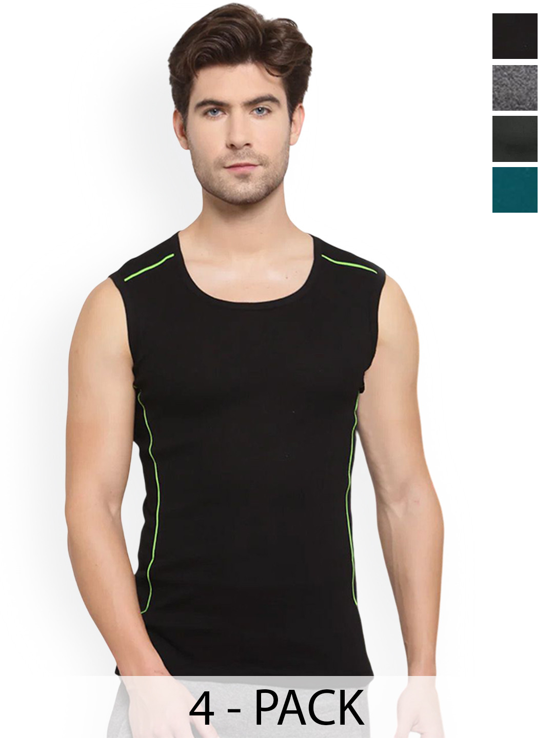 Sporto by Macho Pack Of 4 Combed Cotton Stripped Gym Vests