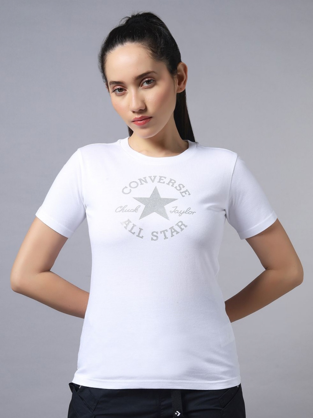 Converse Women Glitter Typography T-Shirt