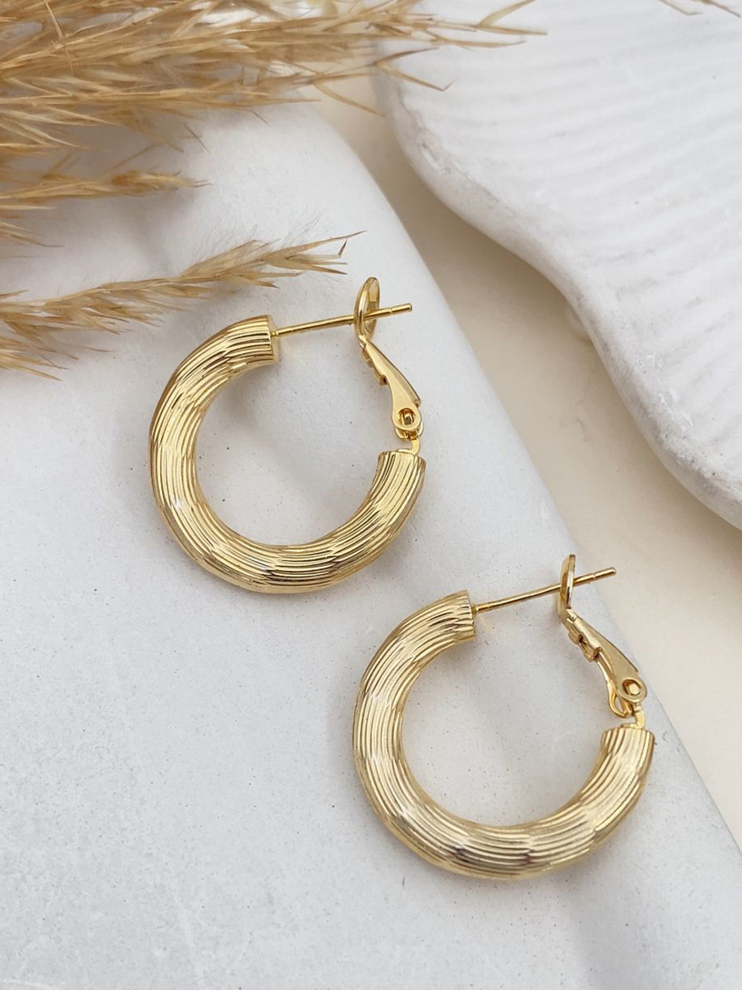 Rare Bello18K Gold-Plated Contemporary Shaped Hoop Earrings