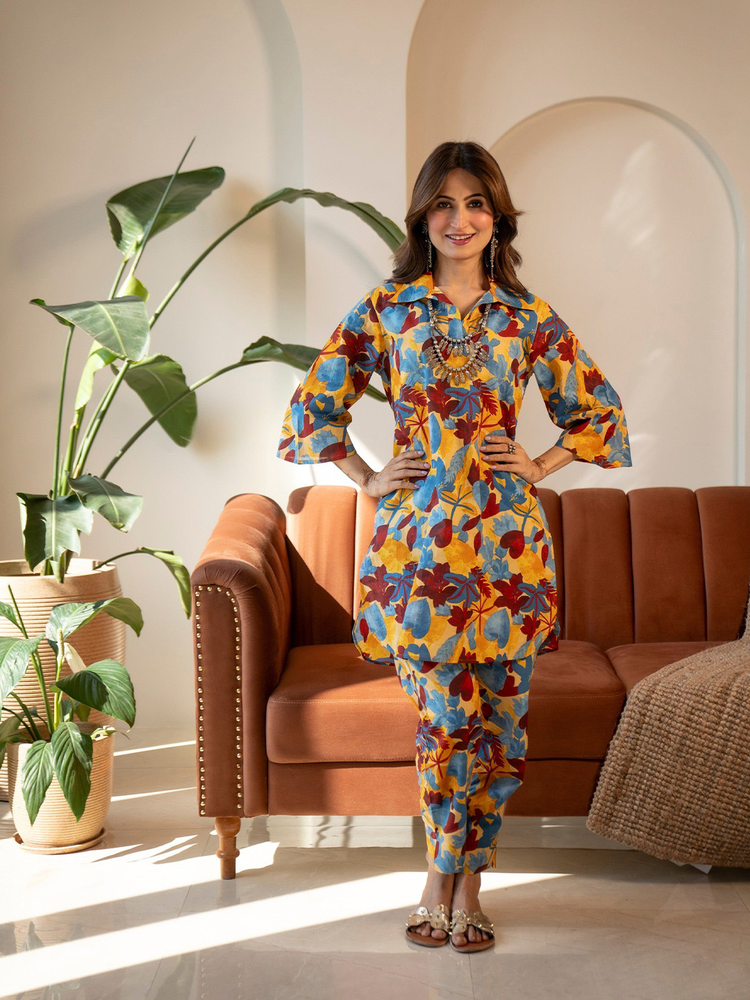 DIMPLE DESIGN STUDIO Stella Printed Shirt Collar Cotton Co-ordset