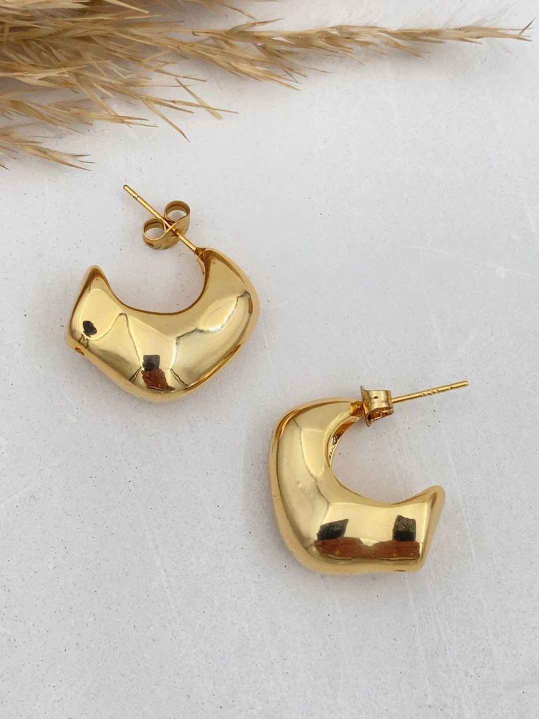 Rare Bello 18K Gold-Plated Contemporary Shaped Half Hoop Earrings