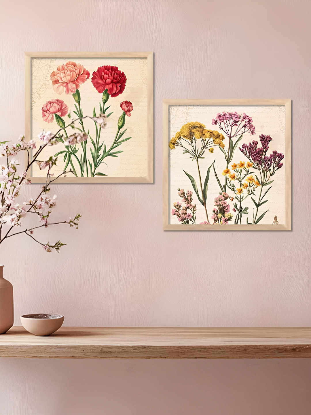 Kotart Brown & Pink 2 Pieces Wooden Floral And Botanical Wall Art