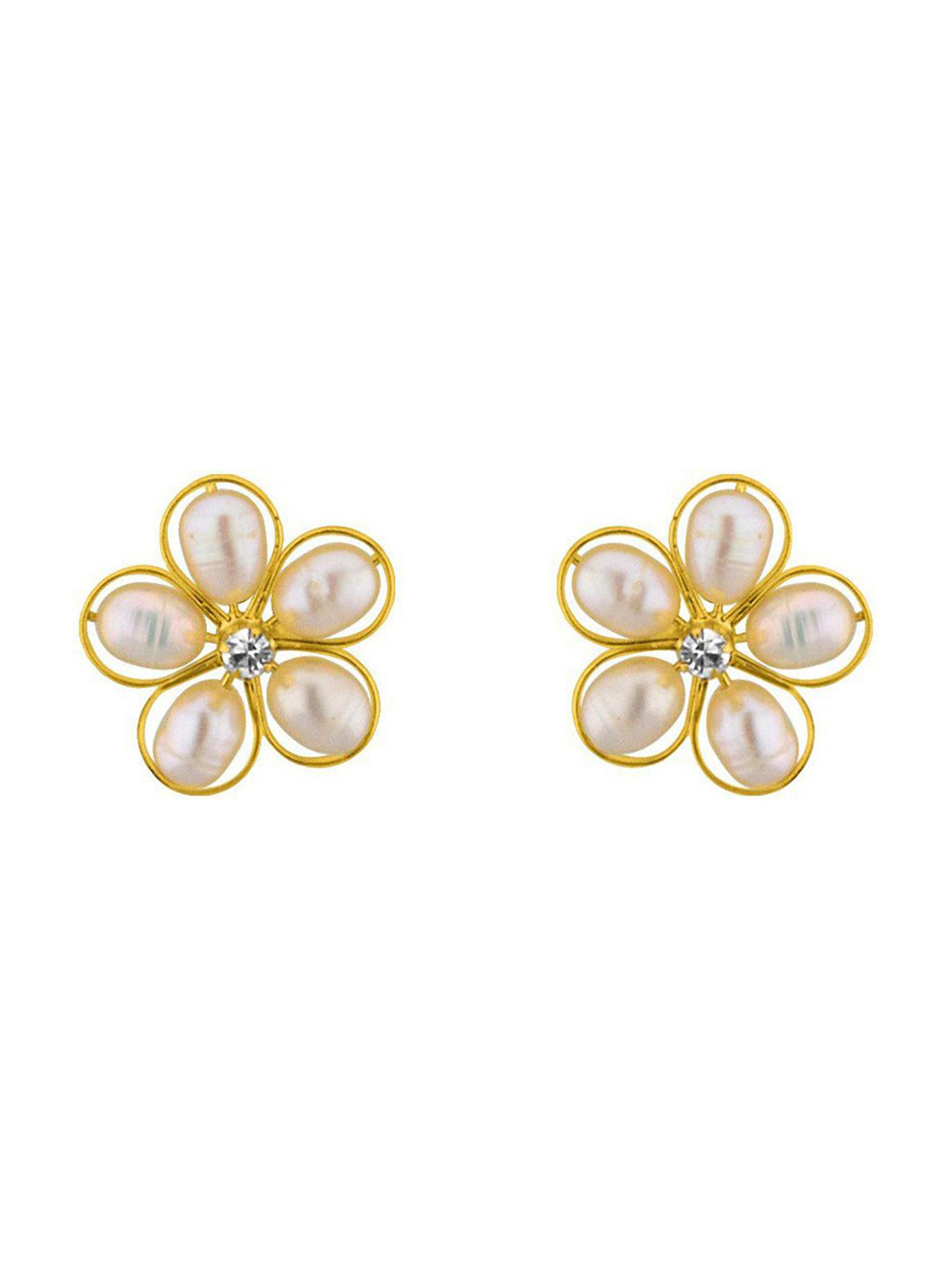 Sri Jagdamba Pearls Dealer Gold Plated Floral Pearl Beaded Earrings