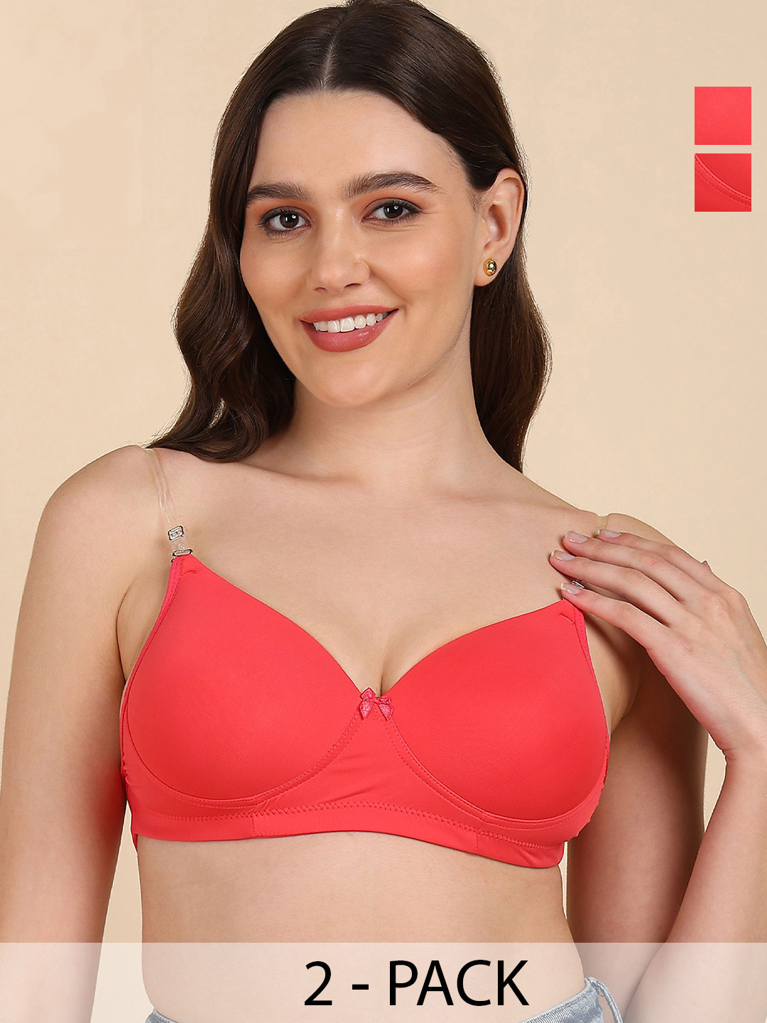 DressBerry Pack of 2 Full Coverage Transparent Back Lightly Padded Bra