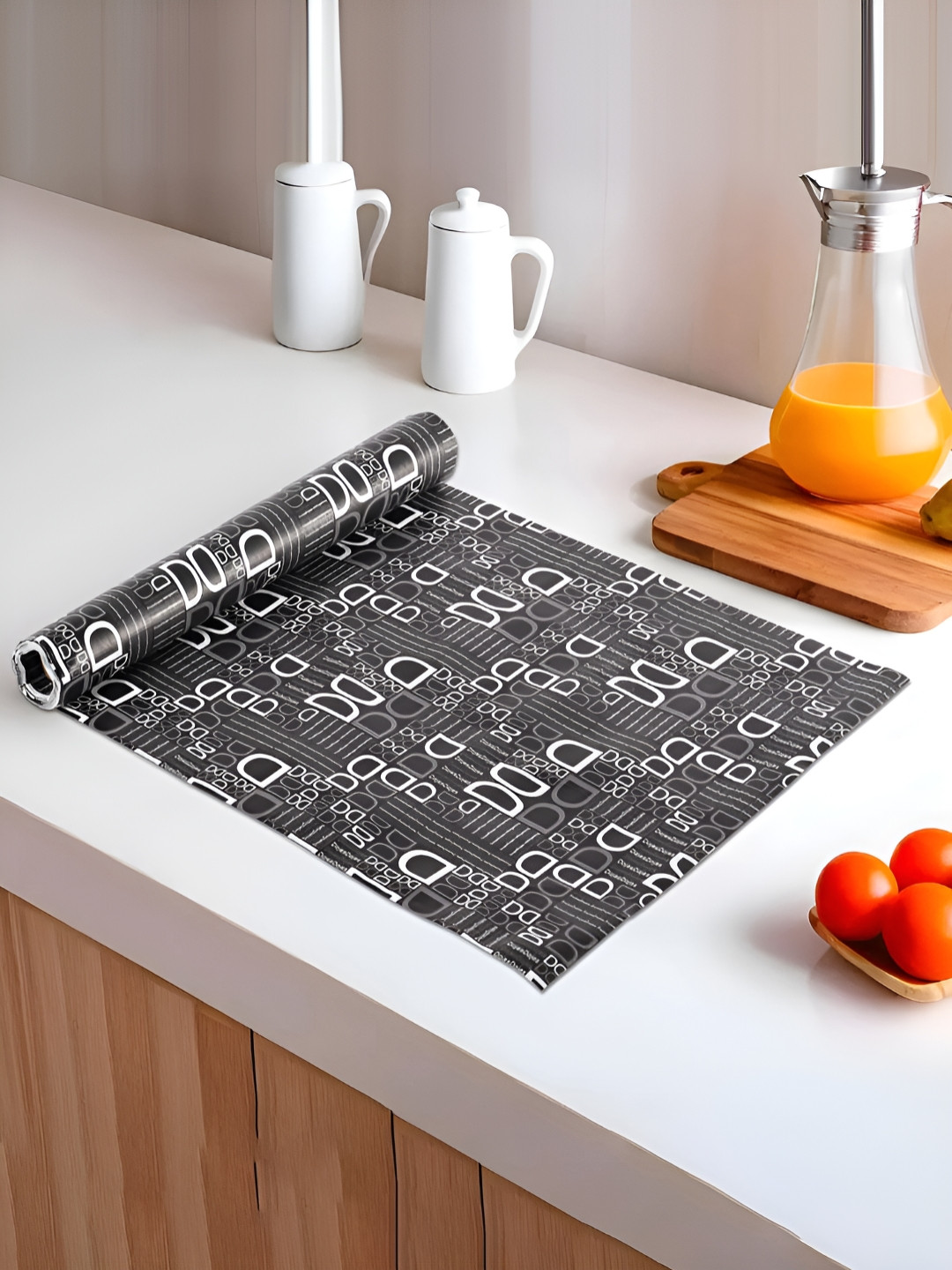 Myntra Elegant Homes Black & White Letter D Printed Shelf Liner Organiser