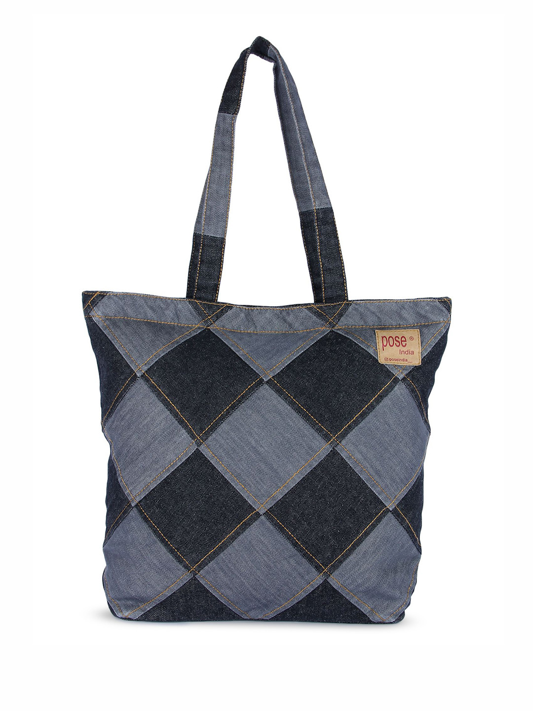 Pose india Checked Embellished Shopper Tote Bag