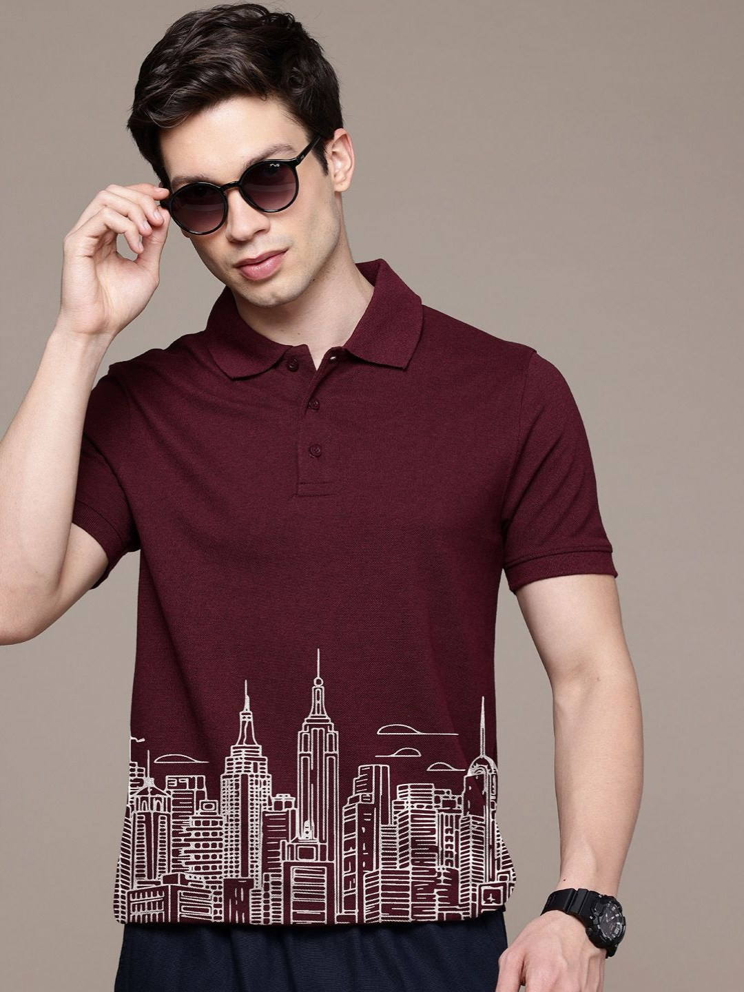 Moda Rapido Graphic Printed Polo Collar Regular Fit T-shirt