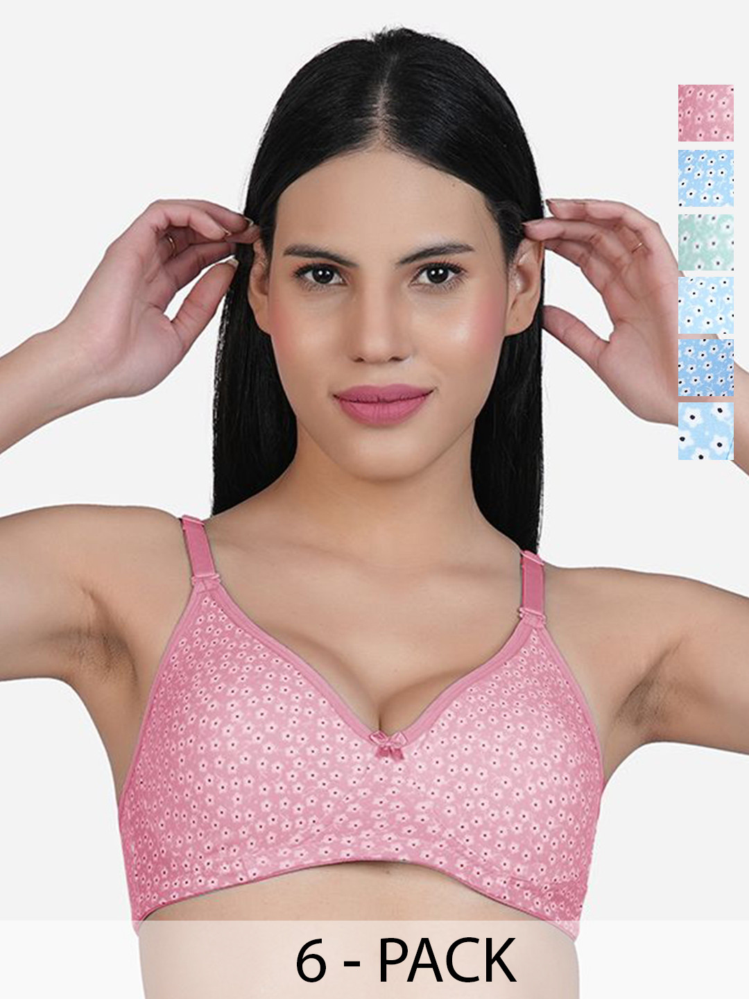 SHYAM SONS FLAIR NewSara Pack Of 6 Floral Printed Full Coverage Seamless T-shirt Bra