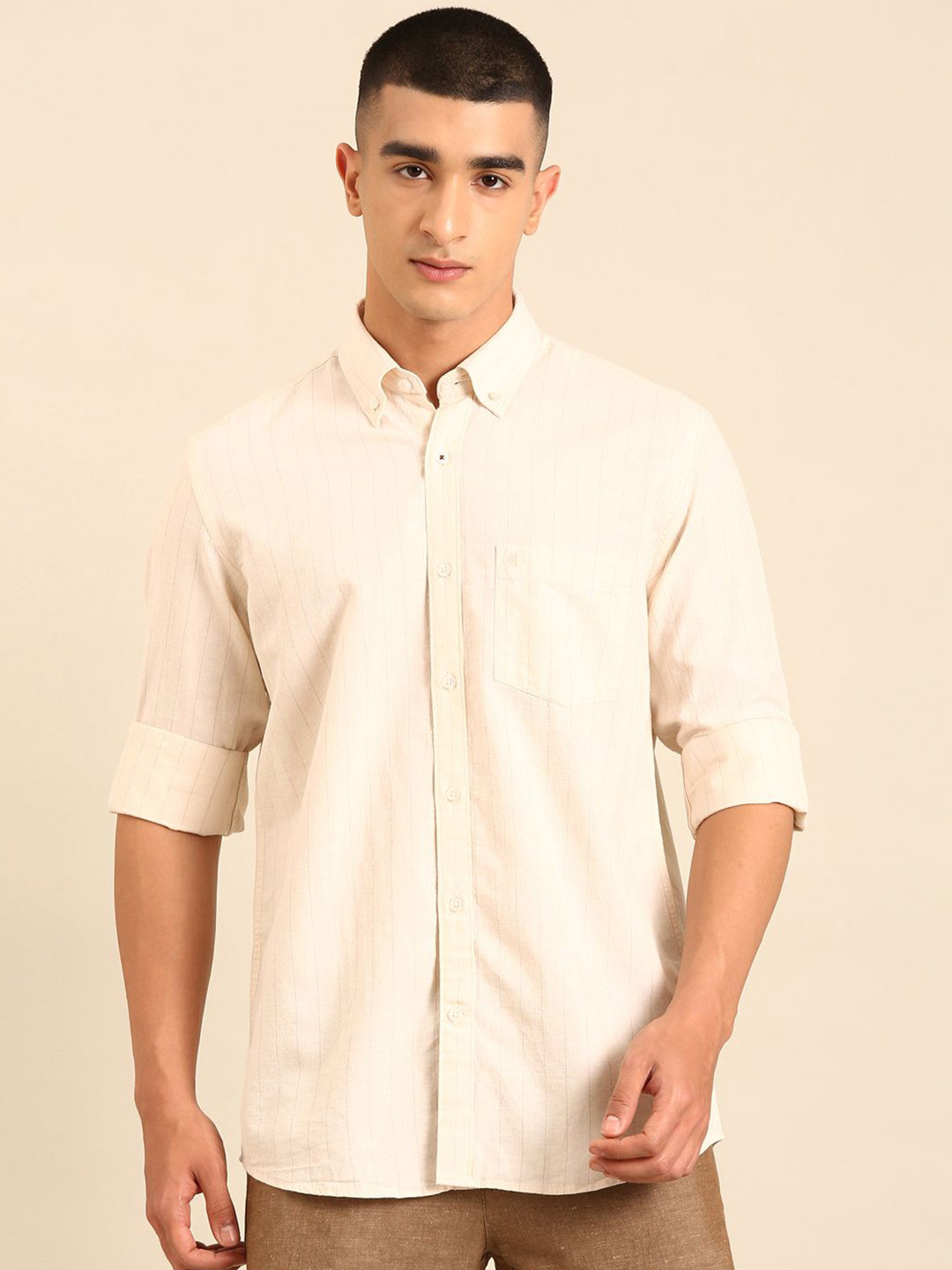 CAVALLO by Linen Club Men cavallo classe Contemporary Fit Vertical Striped Casual Shirt