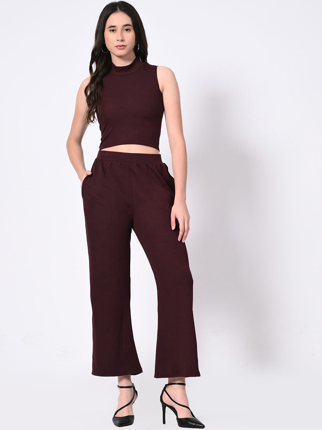 BAESD Mock Neck Sleeveless Crop Top With Palazzos